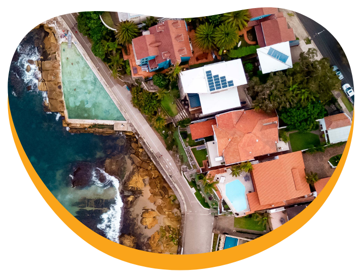 Arial shot of houses at Manly Beach